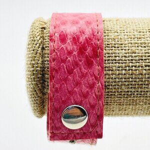 Pink Faux Leather Snap Bracelet Wide Cuff Boho Style Adjustable Snake